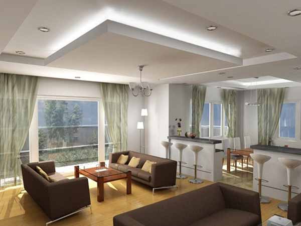 Ứng dụng chiếu sáng trần thạch cao phòng khách theo phong cách thiết kế khác nhau